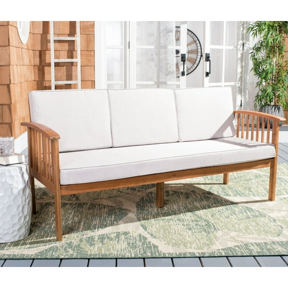 SAFAVIEH Finnick Outdoor Patio Sofa Bench, Natural/Light Grey