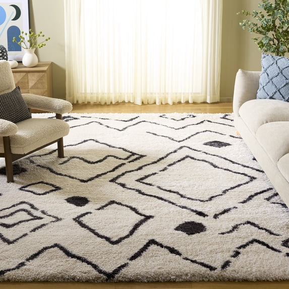 Safavieh Flokati Aiden Geometric Shag Area Rug, Ivory/Charcoal, 8' x 10'