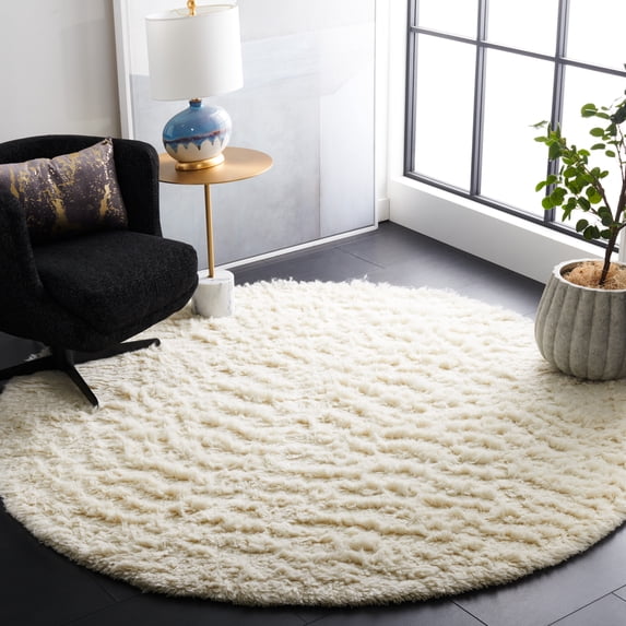 Safavieh Flokati Gisselle Solid Wool Shag Area Rug, Ivory, 4' x 4' Round
