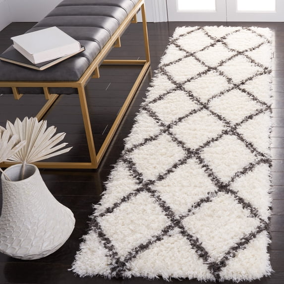 Safavieh Flokati Juniper Geometric Polyester Shag Runner Rug, Ivory/Dark Gray, 2'2" x 8'
