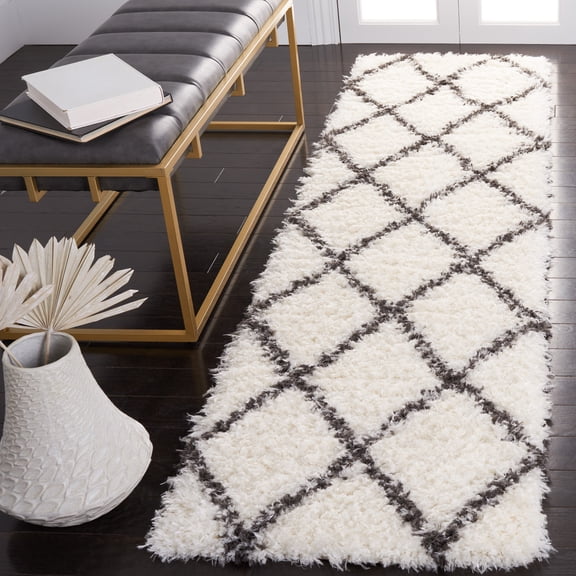 Safavieh Flokati Juniper Geometric Polyester Shag Runner Rug, Ivory/Dark Gray, 2'2" x 8'