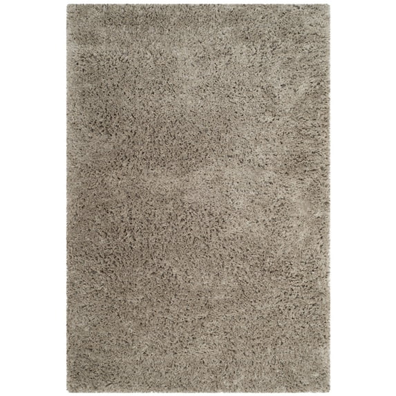SAFAVIEH Florence Waverly Solid Polyester Shag Area Rug, Silver, 4' x 6'