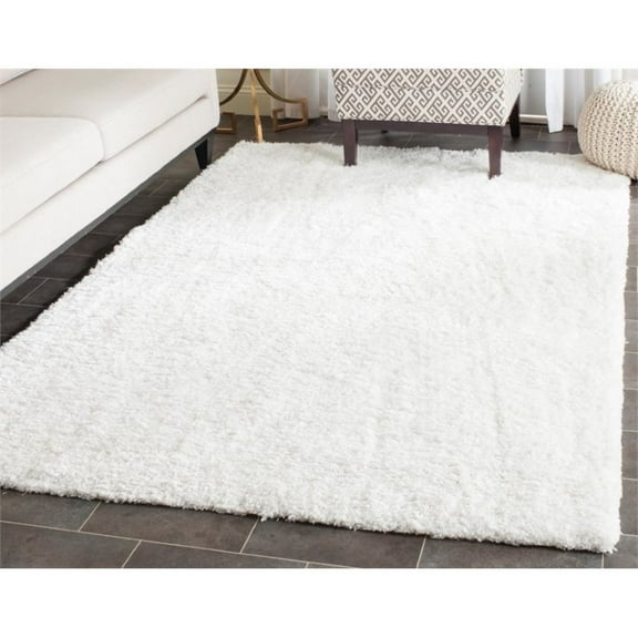 SAFAVIEH Florence Waverly Solid Polyester Shag Area Rug, White, 3' x 5'