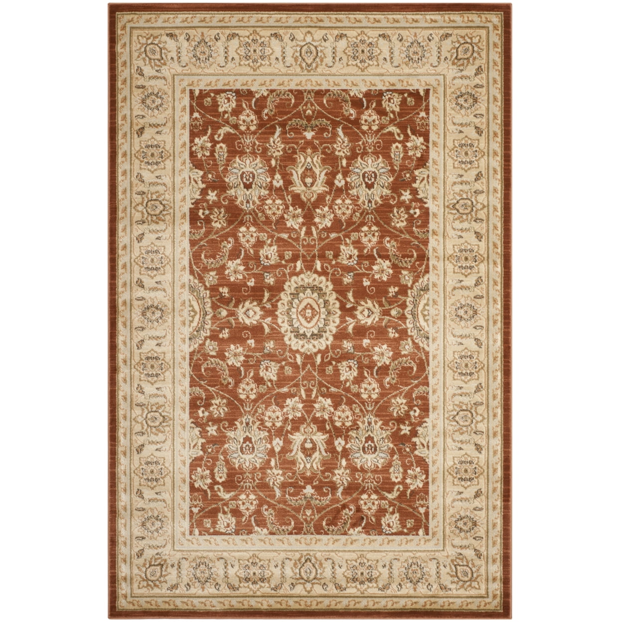 Florenteen Rust and Ivory Rectangular Synthetic Rug