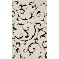 SAFAVIEH Florida Aline Floral Vines Shag Area Rug, Ivory/Black, 3'3" x 5'3"