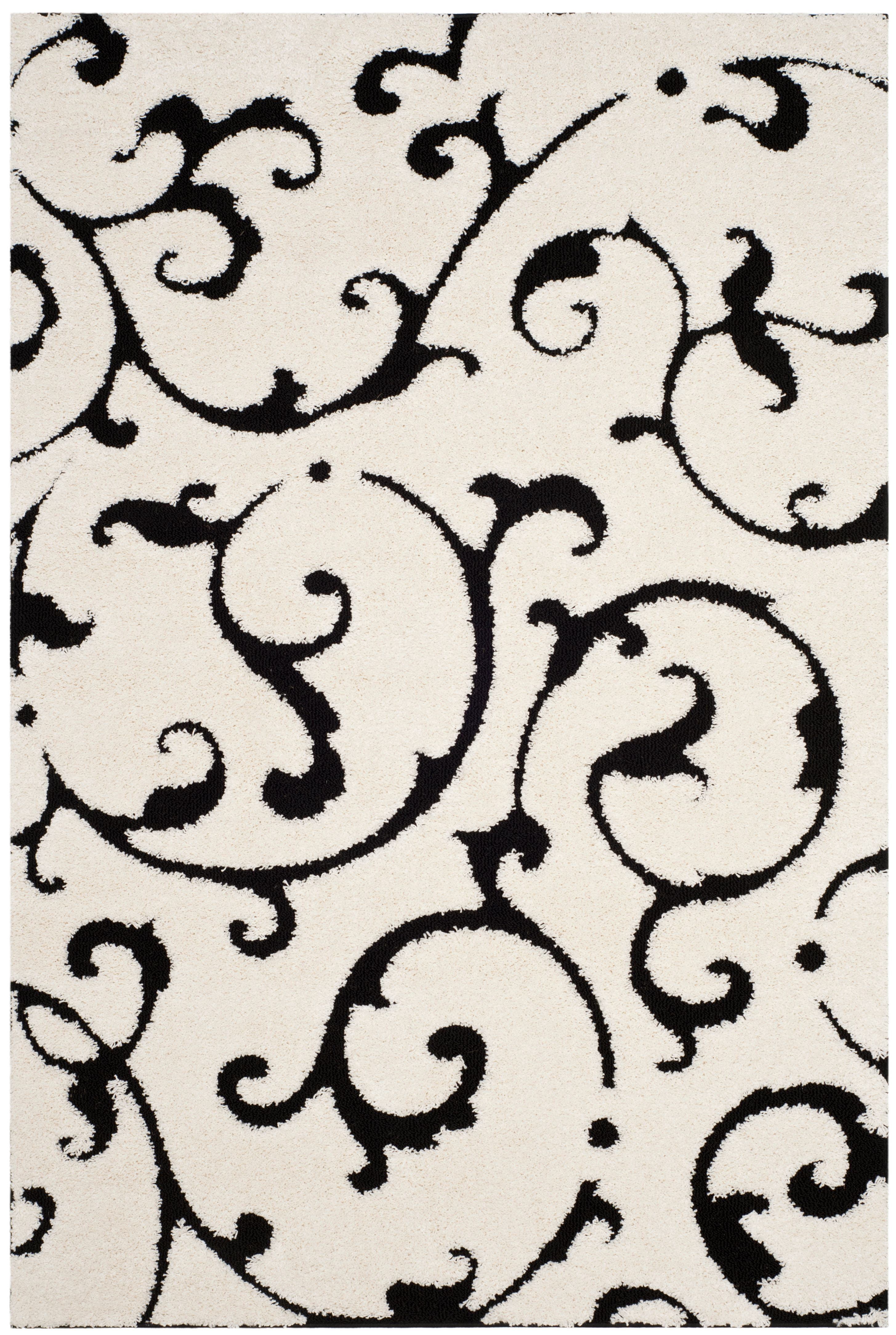 Elegance Noir Floral Tufted Shag Area Rug, Black and Ivory, 4' x 6'