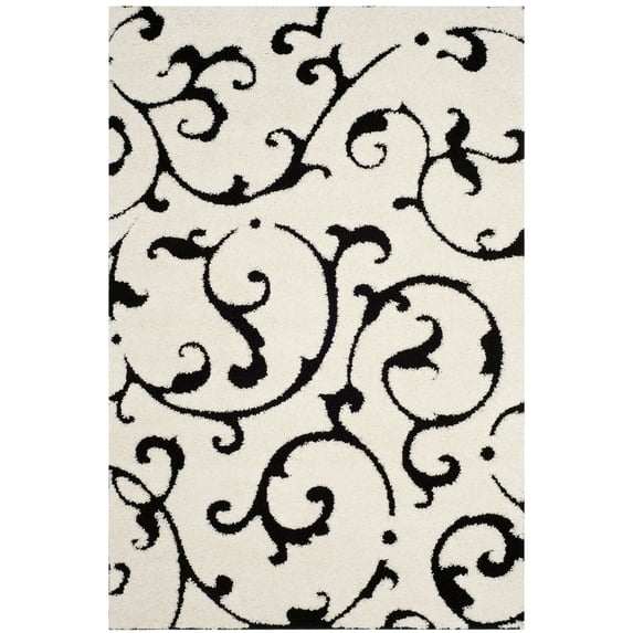 SAFAVIEH Florida Aline Floral Vines Shag Area Rug, Ivory/Black, 4' x 6'