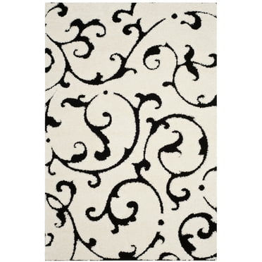 SAFAVIEH Florida Aline Floral Vines Shag Area Rug, Ivory/Black, 8'6" x 12'