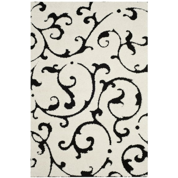 SAFAVIEH Florida Aline Floral Vines Shag Runner Rug, Ivory/Black, 2'3" x 8'