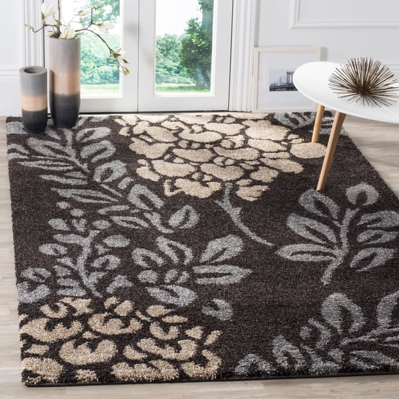 SAFAVIEH Florida Benton Floral Shag Area Rug, Dark Brown/Grey, 3'3" x 5'3"