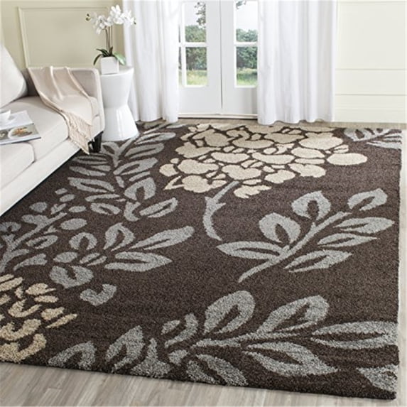 SAFAVIEH Florida Benton Floral Shag Area Rug, Dark Brown/Grey, 6'7" x 6'7" Square