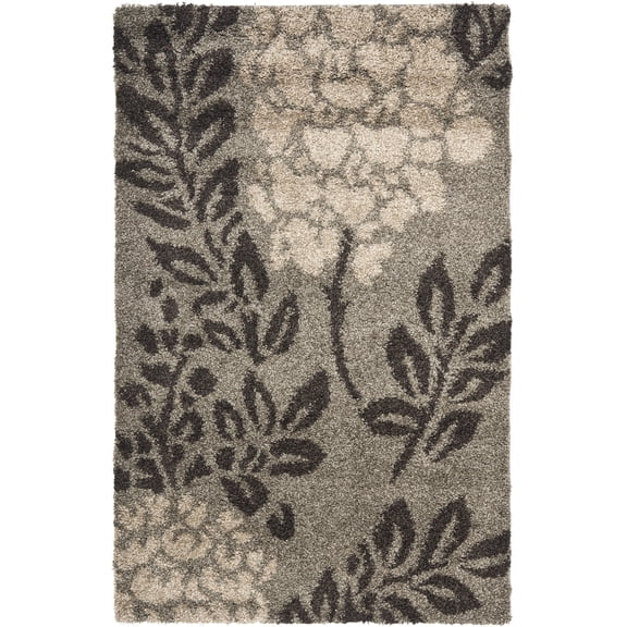 SAFAVIEH Florida Benton Floral Shag Area Rug, Smoke/Dark Brown, 3'3" x 5'3"
