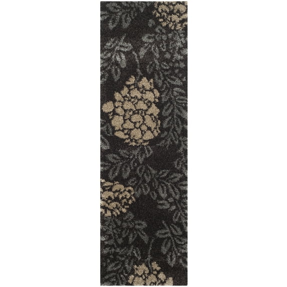 SAFAVIEH Florida Benton Geometric Shag Runner Rug, Dark Brown/Grey, 2'3" x 7'