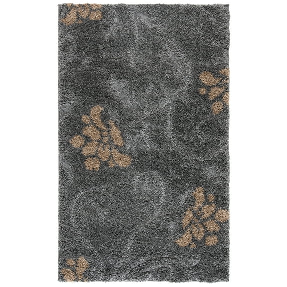 SAFAVIEH Florida Davin Floral Shag Area Rug, Grey/Beige, 3'3" x 5'3"