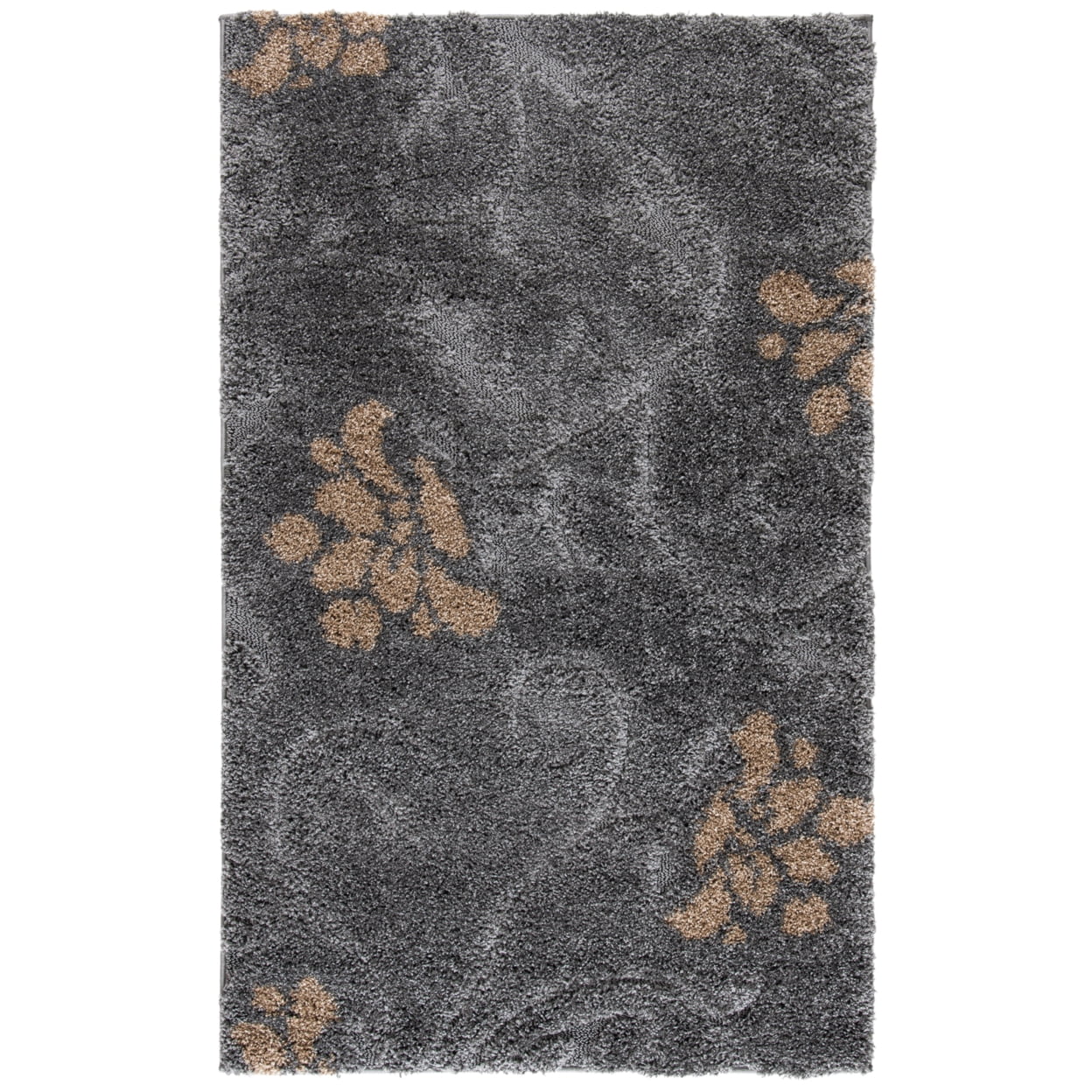 Grey and Beige Floral Shag Area Rug