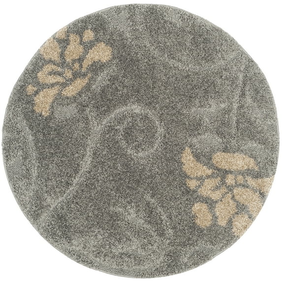 SAFAVIEH Florida Davin Floral Shag Area Rug, Grey/Beige, 4' x 4' Round