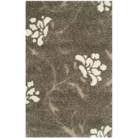 SAFAVIEH Florida Davin Floral Shag Area Rug, Smoke/Beige, 4' x 6'
