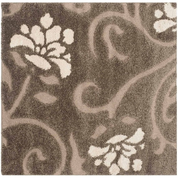SAFAVIEH Florida Davin Floral Shag Area Rug, Smoke/Beige, 5' x 5' Square