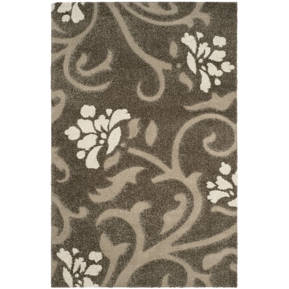 SAFAVIEH Florida Davin Floral Shag Area Rug, Smoke/Beige, 6' x 9'