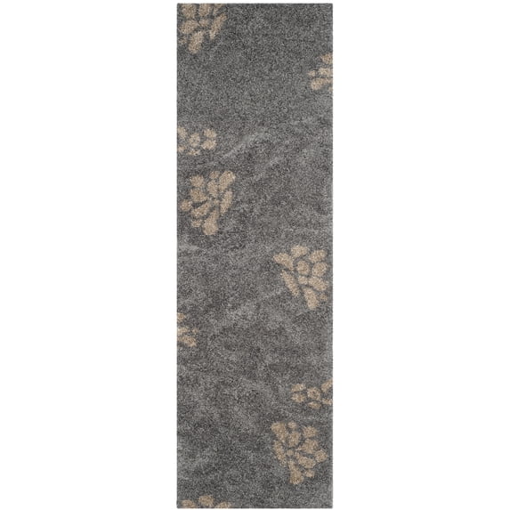 SAFAVIEH Florida Davin Floral Shag Runner Rug, Grey/Beige, 2'3" x 11'