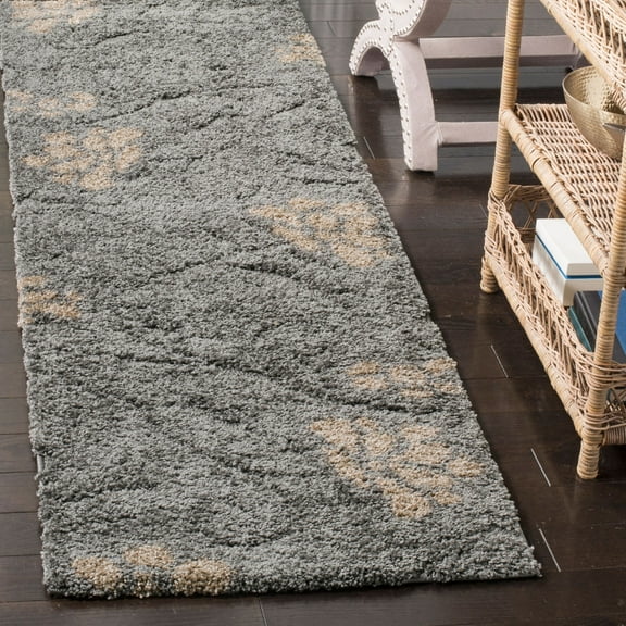 SAFAVIEH Florida Davin Floral Shag Runner Rug, Grey/Beige, 2'3" x 7'