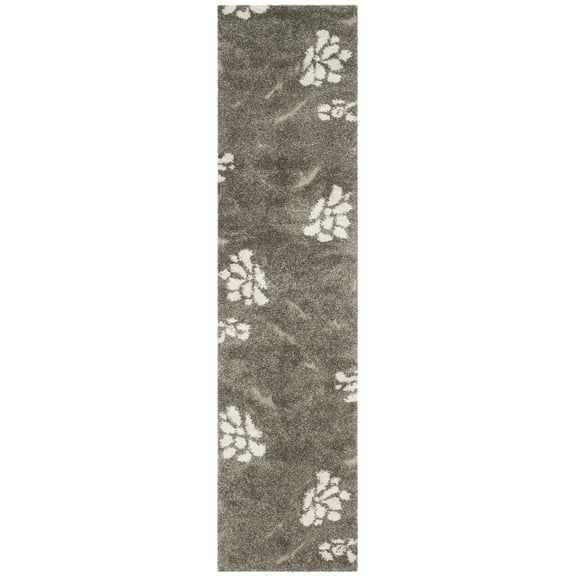 SAFAVIEH Florida Davin Floral Shag Runner Rug, Smoke/Beige, 2'3" x 10'