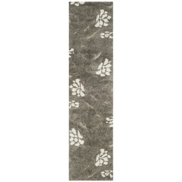 SAFAVIEH Florida Davin Floral Shag Runner Rug, Smoke/Beige, 2'3" x 13'