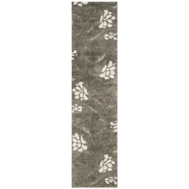 SAFAVIEH Florida Davin Floral Shag Runner Rug, Smoke/Beige, 2'3" x 7'