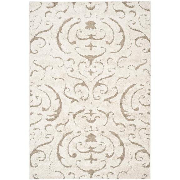 SAFAVIEH Florida Deangelo Damask Plush Shag Area Rug, Cream/Beige, 2'3" x 4'