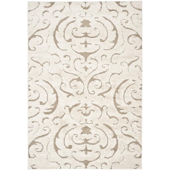 SAFAVIEH Florida Deangelo Damask Plush Shag Area Rug, Cream/Beige, 4' x 4' Round