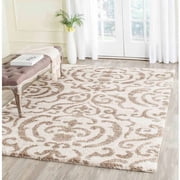 SAFAVIEH Florida Deangelo Damask Plush Shag Area Rug, Cream/Beige, 5' x 5' Square