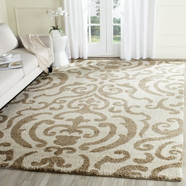 SAFAVIEH Florida Deangelo Damask Plush Shag Area Rug, Cream/Beige, 8'6" x 12'