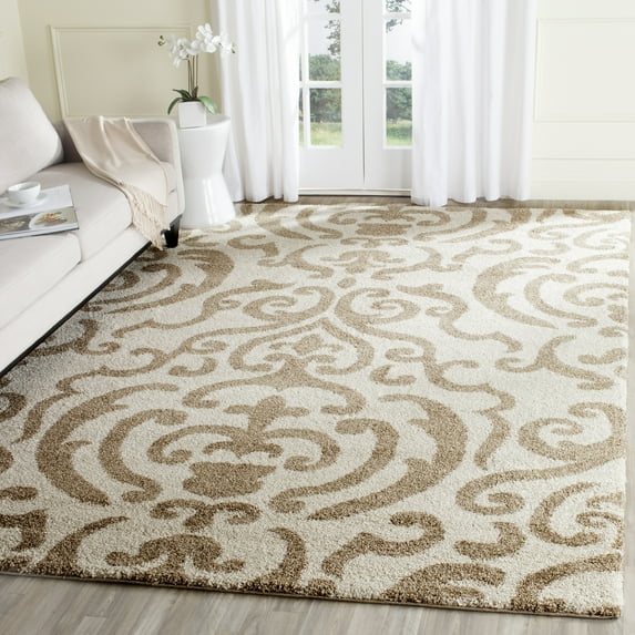 SAFAVIEH Florida Deangelo Damask Plush Shag Area Rug, Cream/Beige, 8'6" x 12'