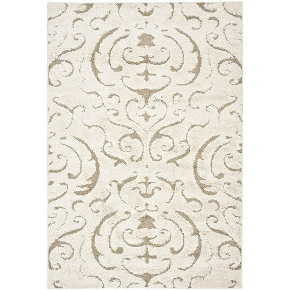 SAFAVIEH Florida Deangelo Damask Plush Shag Runner Rug, Cream/Beige, 2'3" x 11'