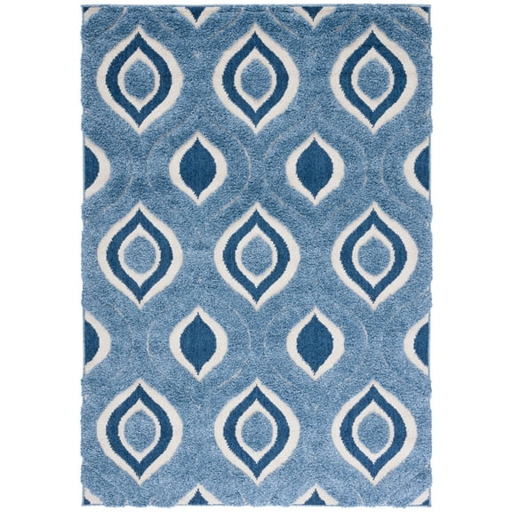 SAFAVIEH Florida Declan Geometric Shag Area Rug, Blue/Ivory, 6'7" x 6'7" Square