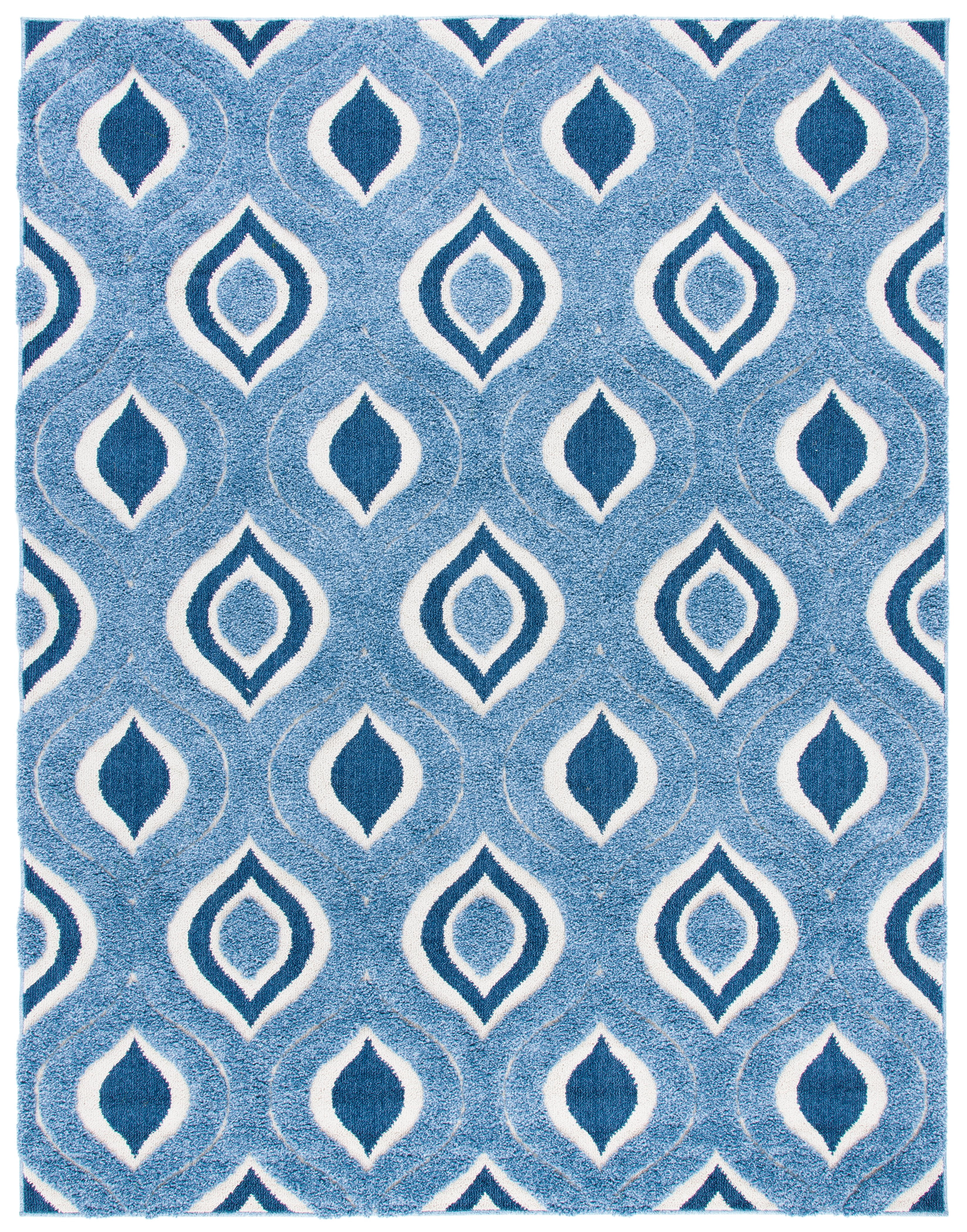 SAFAVIEH Florida Declan Geometric Swirls Shag Runner Rug, Blue/Ivory, 2'3" x 9'