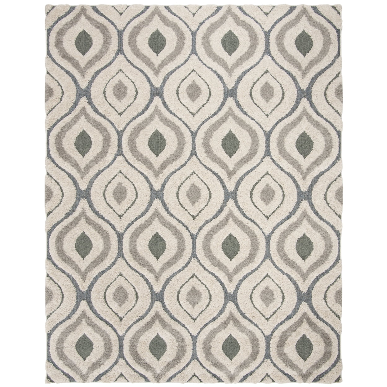 Cream and Light Blue Geometric Shag 4' x 4' Square Rug