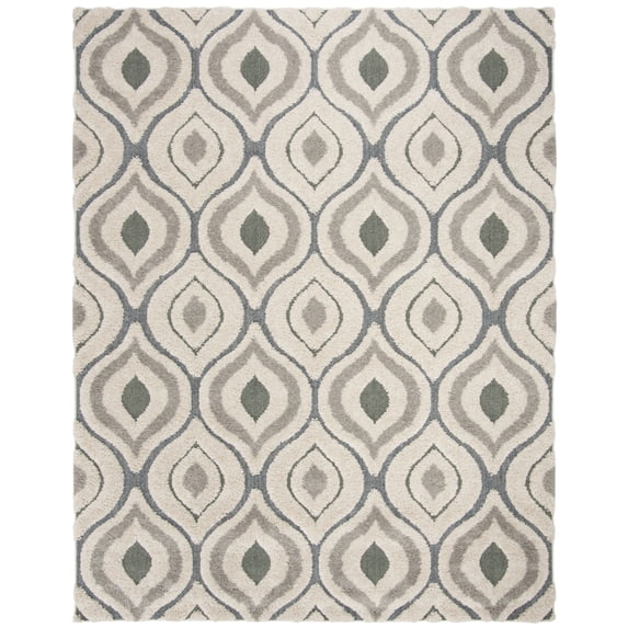 SAFAVIEH Florida Declan Geometric Shag Area Rug, Cream/Light Blue, 4' x 4' Square