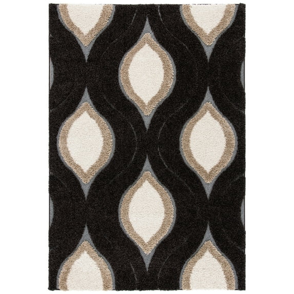 SAFAVIEH Florida Declan Geometric Shag Area Rug, Dark Brown/Ivory, 6'7" x 6'7" Round