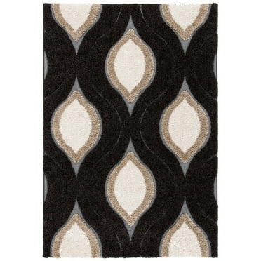 SAFAVIEH Florida Declan Geometric Shag Area Rug, Dark Brown/Ivory, 8' x 10'
