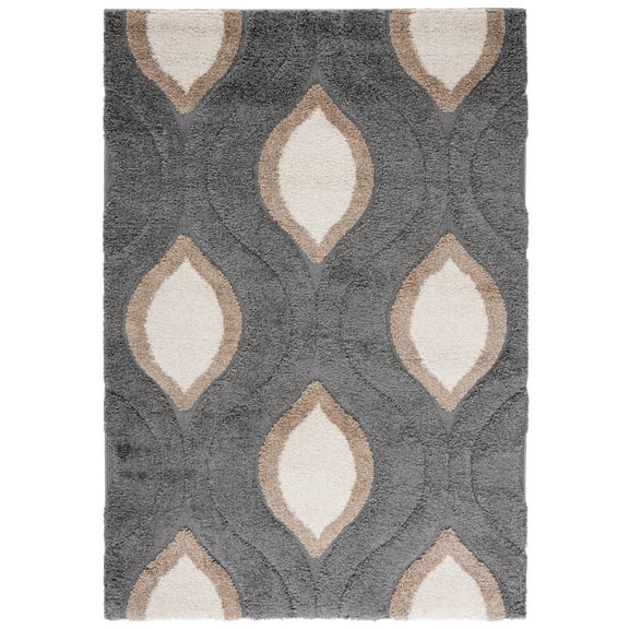 SAFAVIEH Florida Declan Geometric Shag Area Rug, Grey/Ivory, 4' x 6'