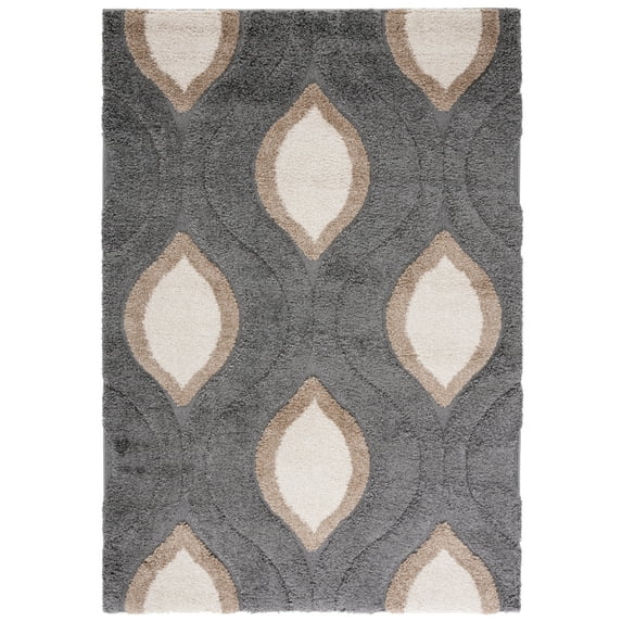 SAFAVIEH Florida Declan Geometric Shag Area Rug, Grey/Ivory, 5'3" x 7'6"