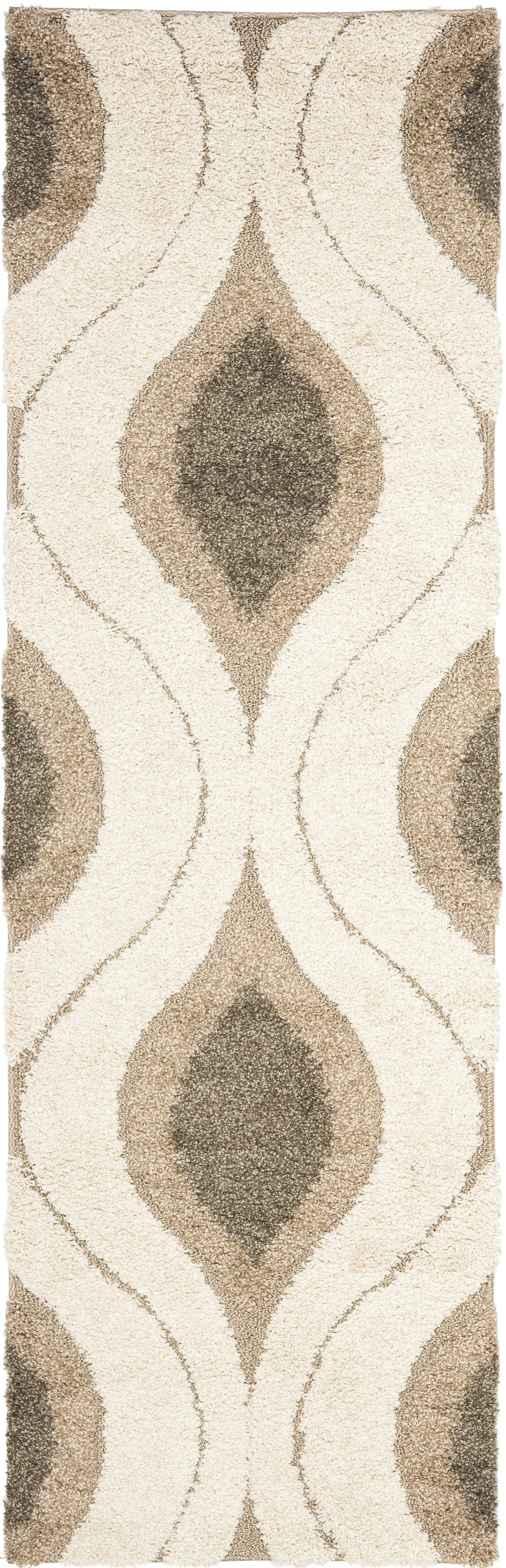 SAFAVIEH Florida Declan Geometric Shag Runner Rug, Cream/Smoke, 2'3" x 19'