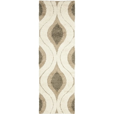 SAFAVIEH Florida Declan Geometric Shag Runner Rug, Cream/Smoke, 2'3" x 19'