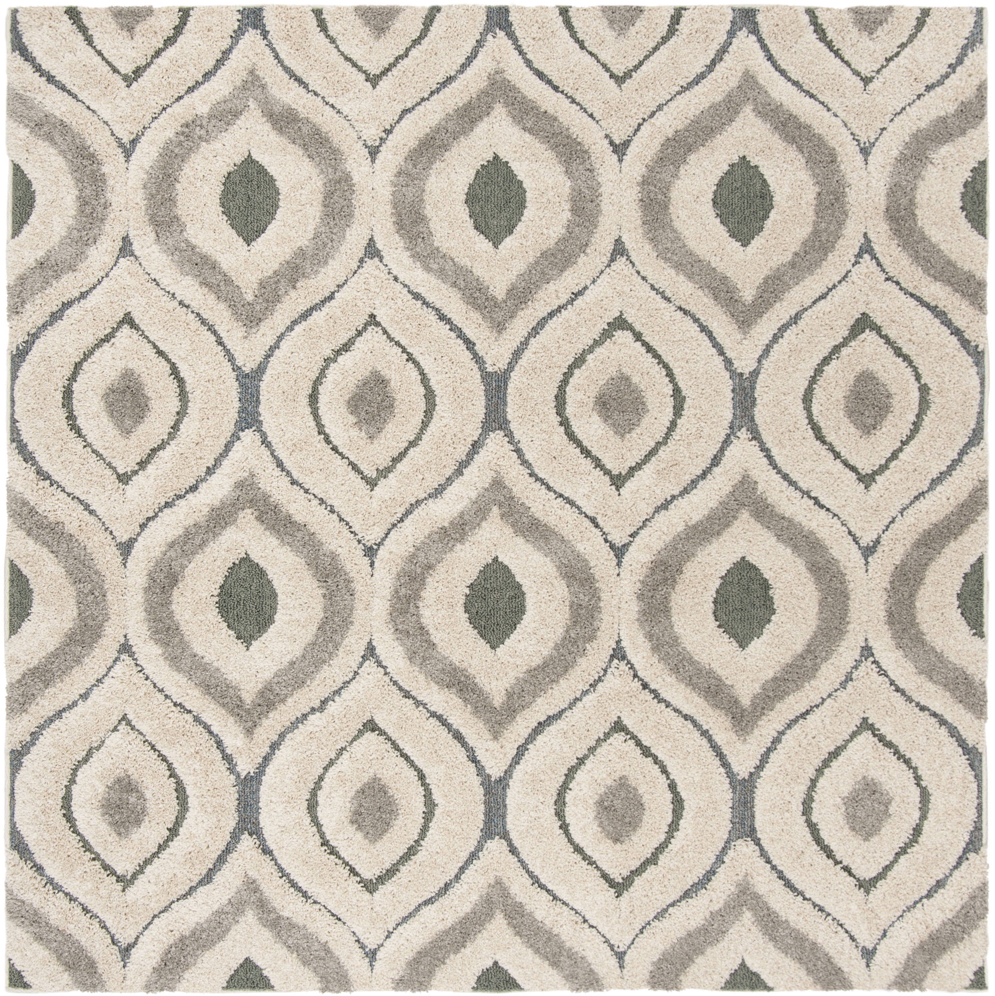 Cream and Light Blue Geometric Shag 4' x 4' Square Rug
