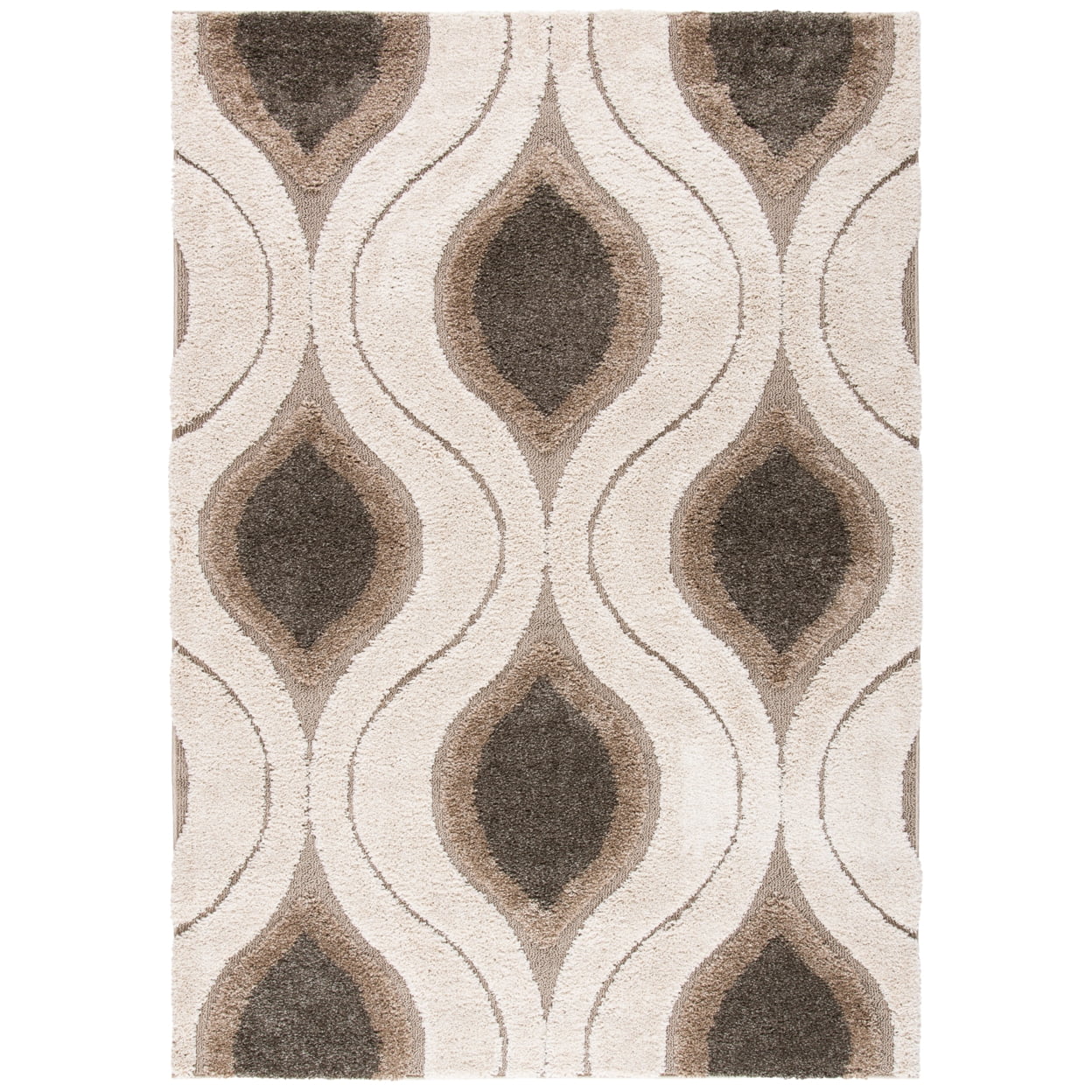 Cream and Smoke Geometric Tufted Shag Rug