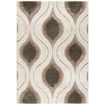SAFAVIEH Florida Declan Geometric Swirls Shag Area Rug, Cream/Smoke, 4' x 4' Round