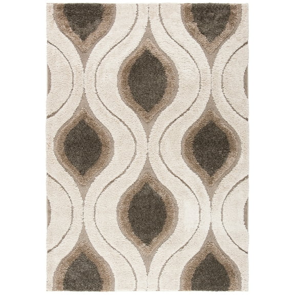 SAFAVIEH Florida Declan Geometric Swirls Shag Area Rug, Cream/Smoke, 4' x 4' Round