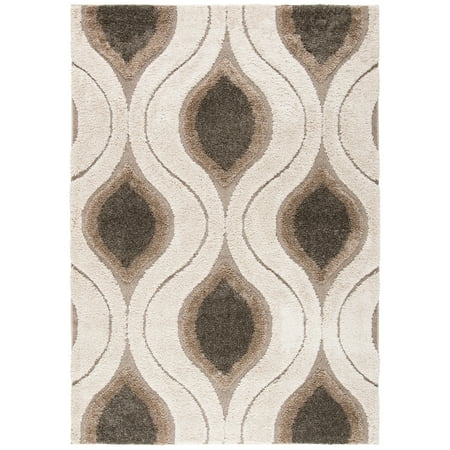SAFAVIEH Florida Declan Geometric Swirls Shag Area Rug, Cream/Smoke, 5'3" x 7'6"
