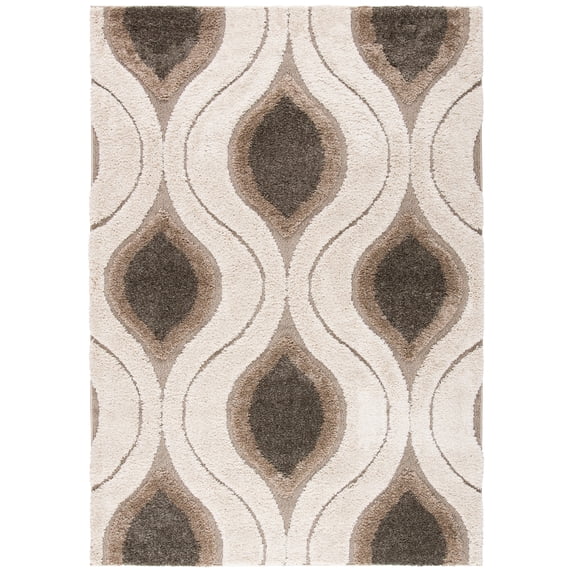 SAFAVIEH Florida Declan Geometric Swirls Shag Area Rug, Cream/Smoke, 9'6" x 13'